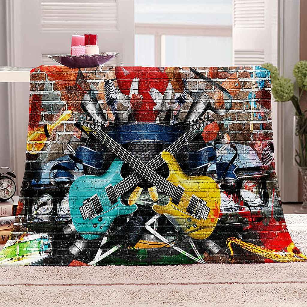 Couverture microfibre chaude et douce au toucher plaid guitare 3D