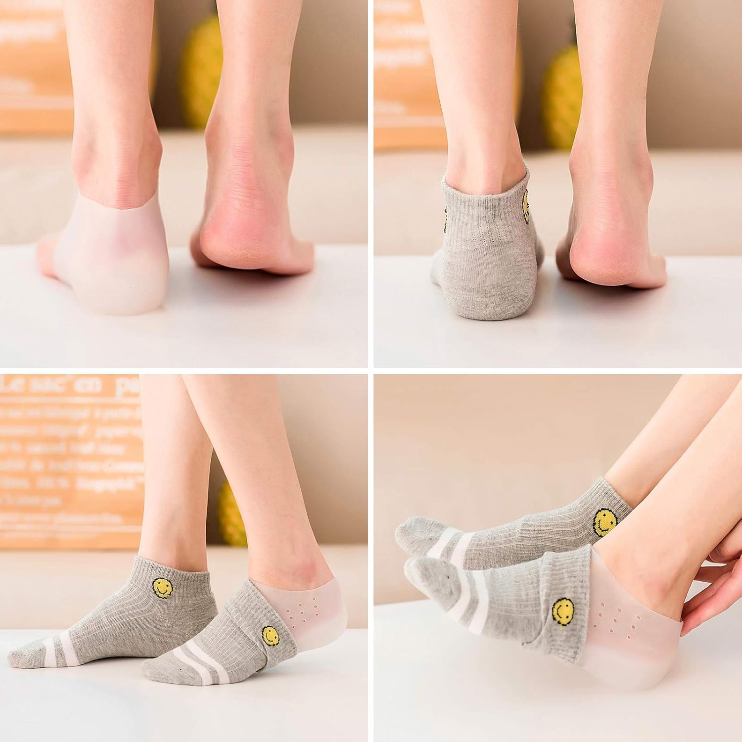 Invisible Height Increase Enhancers - Soft Silicone Concealed Footbed Heel Cushion Lift Inserts with Breathable Half Heel Socks Protector, Suitable for Men Women - 4.5cm (1.8in)
