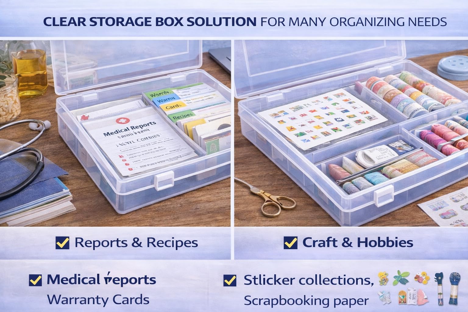 Klick n shop A4 Clear File Storage Box, Transparent Plastic Document Organizer with Latching Lid, Stackable Paper Holder for Office, School and Home (Pack of 1) 1