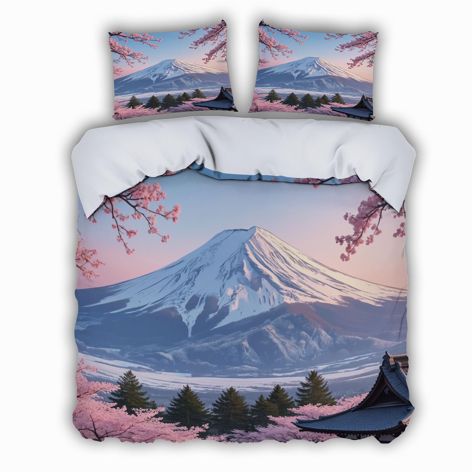 Housse de couette 240x260 fleurs de cerisier japonaise en microfibre douce avec 2 taies