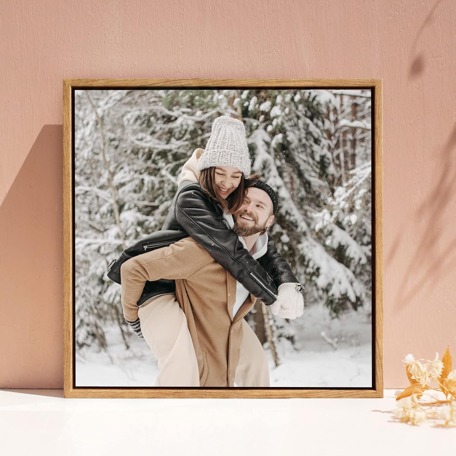 Canvas Frame for 20x20 Oil Paintings, 2 Pack Square Floating Frame for Stretched Canvas Pictures Prints Paint by Numbers, Floater Art Frame for Home Office Living Room Wall Decor (Dark Brown)