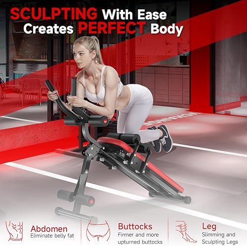 Miniatura 2 de Bigzzia Banco de ejercicio abdominal máquina de entrenamiento abdominal banco plegable para sentarse equipo de ejercicio de cuerpo completo con