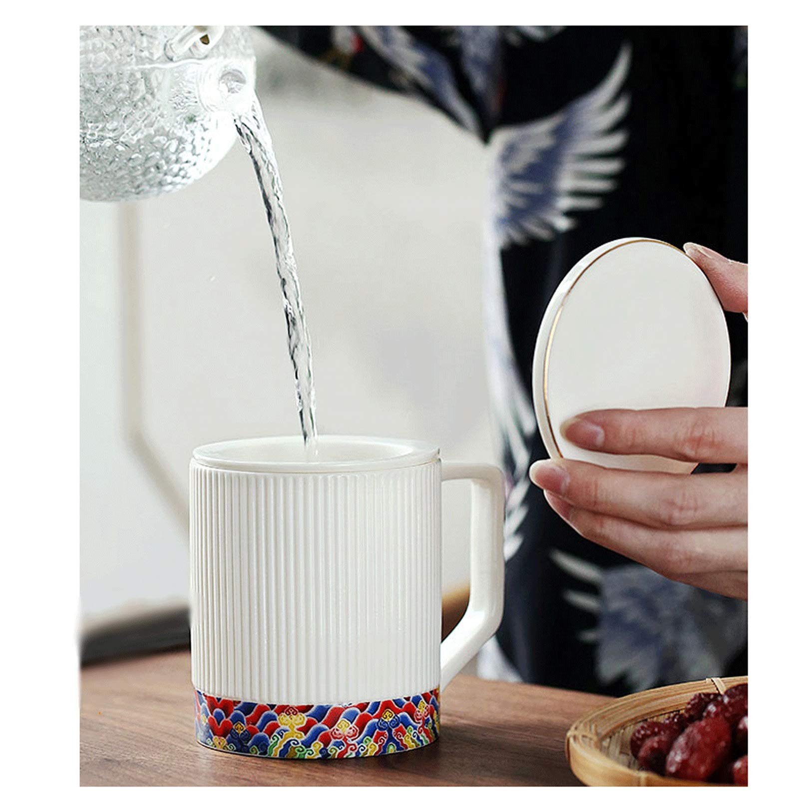 Tasse Keramikbecher mit Teetrenner 400 ml Wasserbecher mit Deckel Verbrühungsschutz Griff Exquisit für Weihnachten, Valentinstag und Muttertag Kaffeetasse (Farbe: Blau)