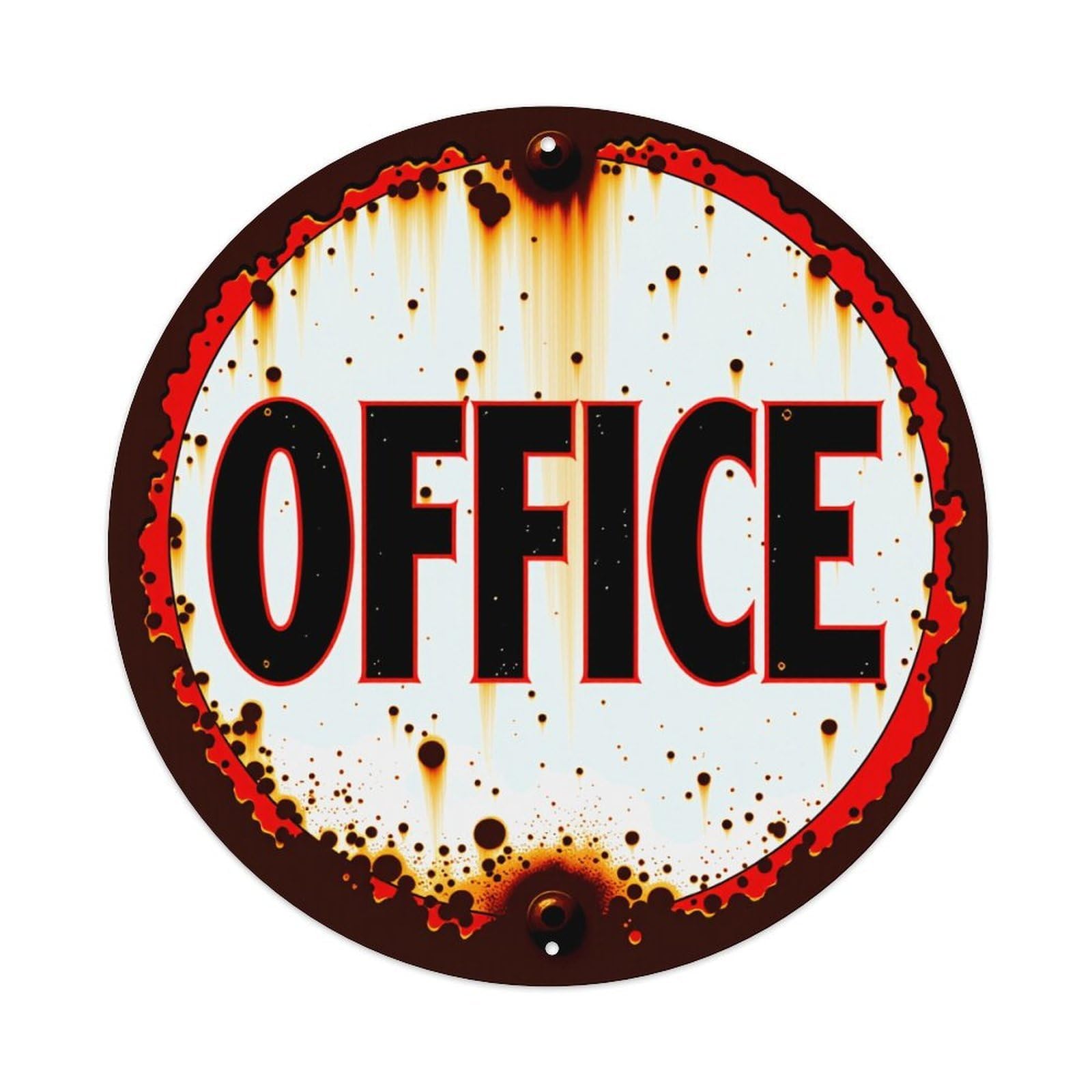 Rusted Metal Sign With Office Text Round Vintage Tin Sign,Retro Wall Art,Metal Poster for Home, Bar, Garage, Cafe, Rustic Indoor & Outdoor Decor, 8x8 Inches