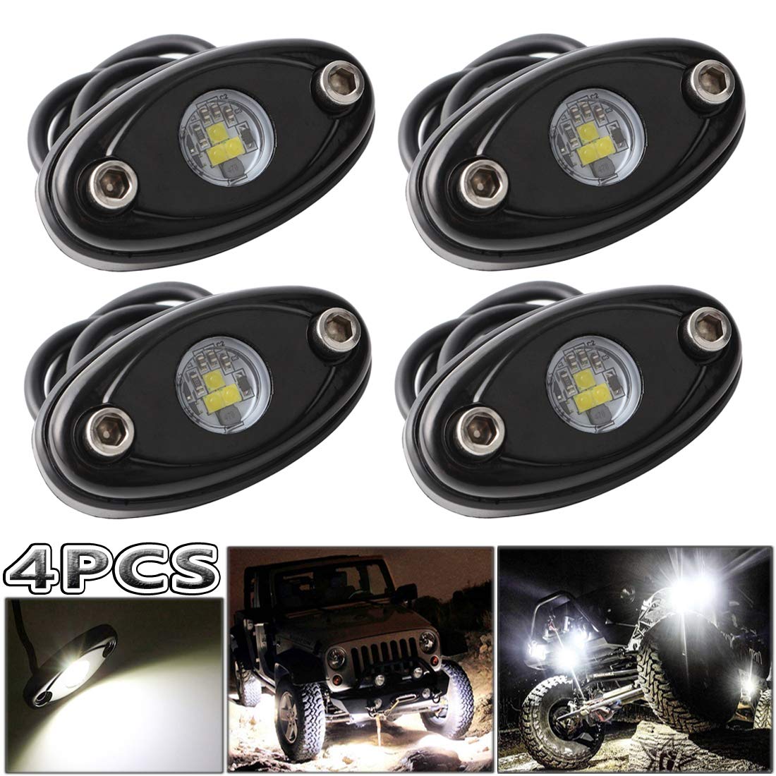 LEDMIRCY R1 Pure White LED Rock Lights 4PCS for Off Road Truck Auto Car Boat ATV SUV Waterproof High Power Neon Trail Lights Underglow Light Interior Exterior Shockproof(4PCS White)