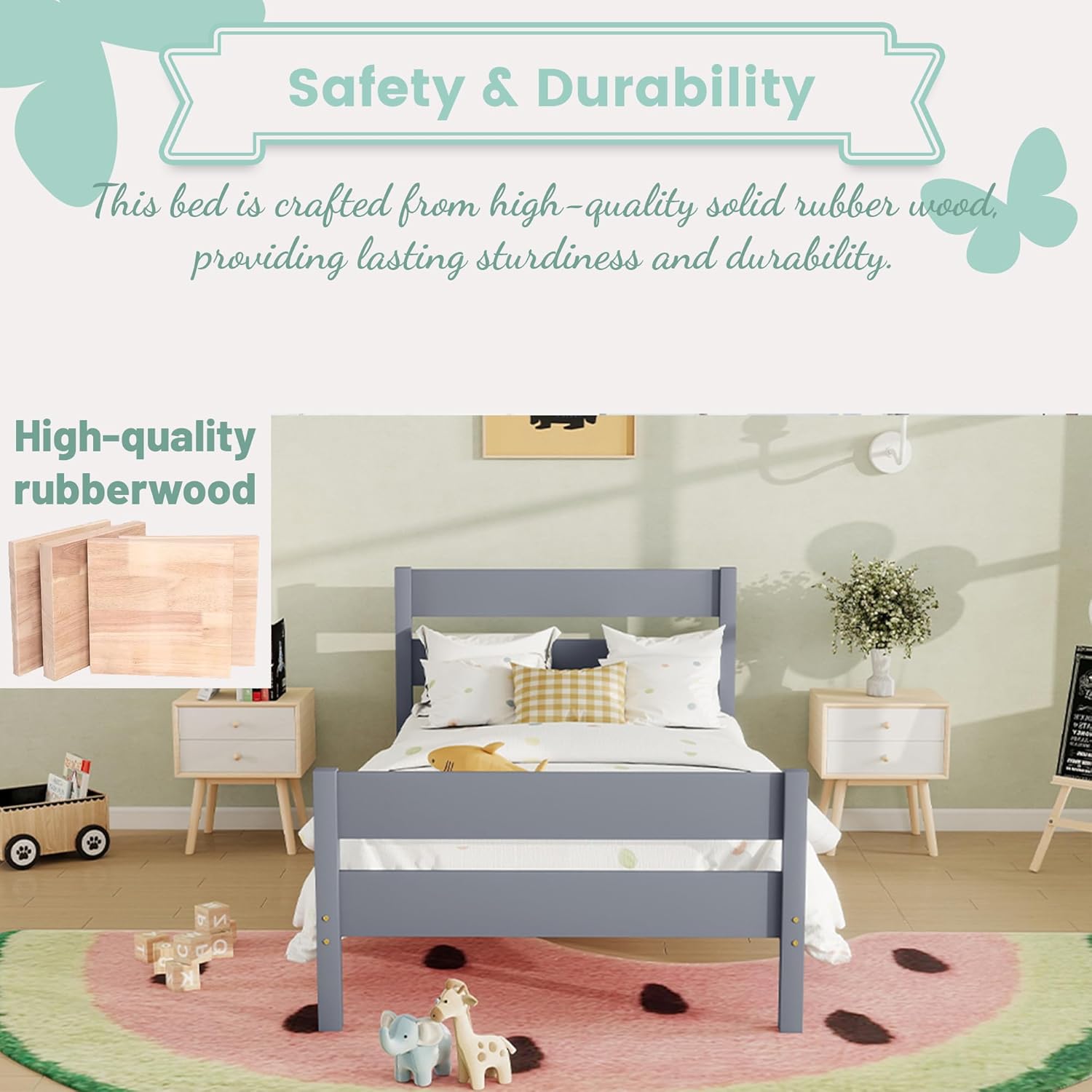 Wood Twin Bed Frame, Twin Bed Frames Wood with Headboard and Footboard, Platform Beds for Bedroom, Guset Room, No Box Spring Needed, White