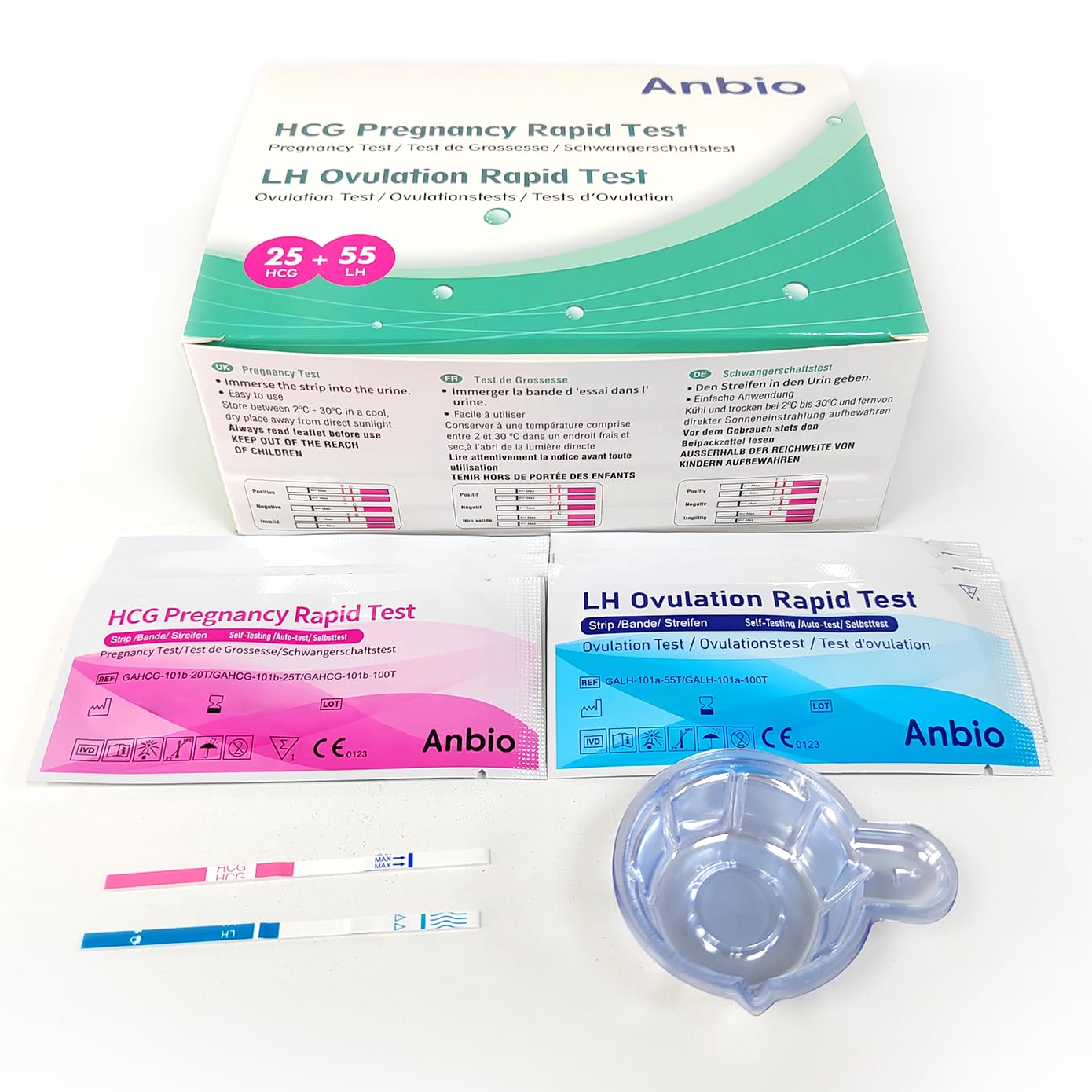 Anbio 55 Ovulationstest 25 miu/ml + 25 Schwangerschaftstest Frühtest 10 miu/ml