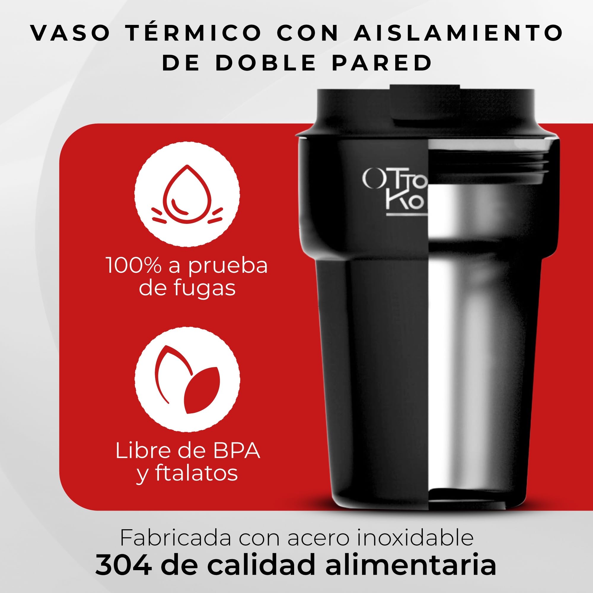 Otto Koning Termo Café 350ml. Taza de Café 100% a Prueba de Fugas, de Acero Inox sin BPA. Vaso Termo Café para llevar, Vaso Térmico para café, agua, té caliente y frío — view 5