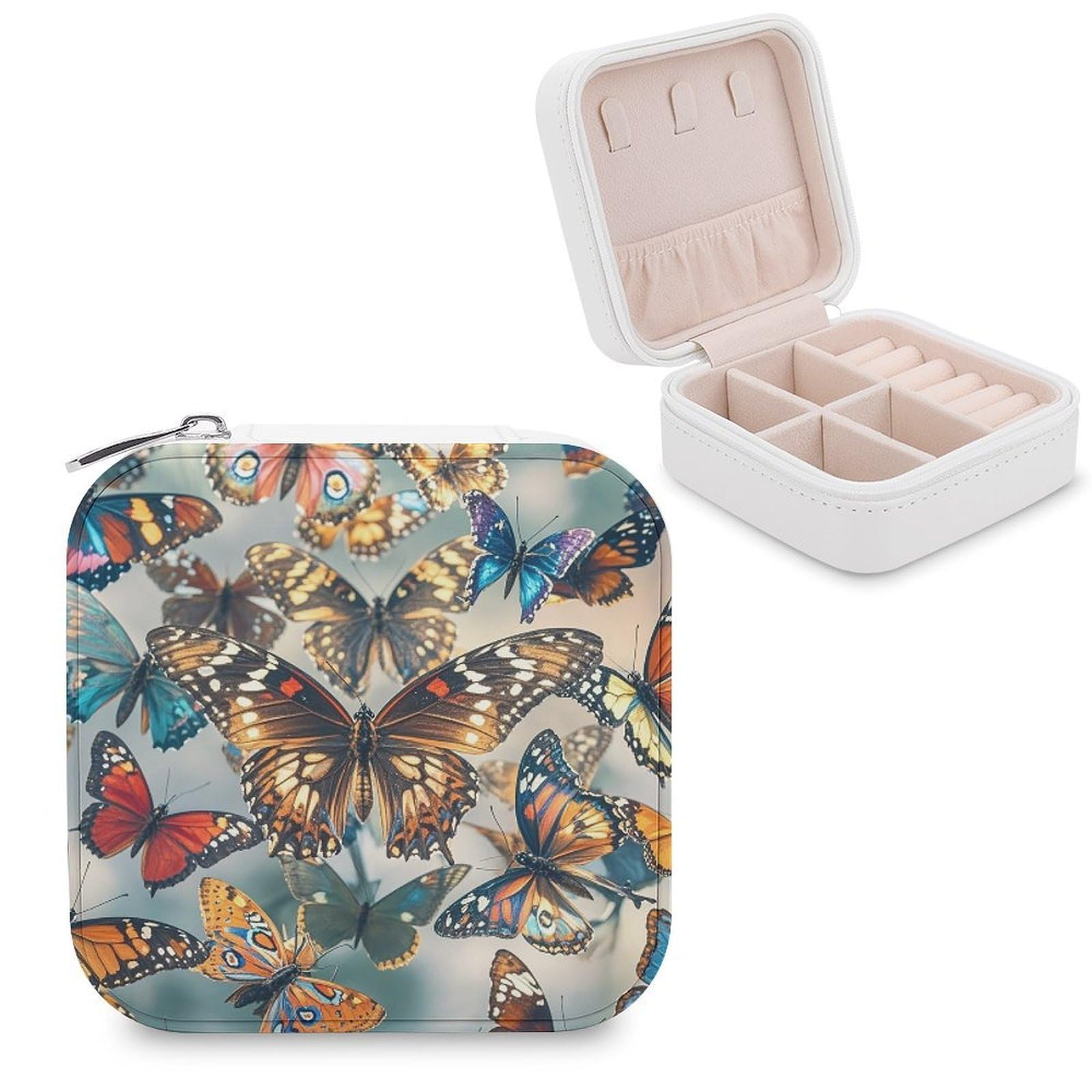 FekiLoot Butterflies Travel Jewelry Box Small Jewelry Organizer Storage Case Portable PU Leather Mini Jewellry Travel Case Necklace Ring Storage Organizer Gift for Women