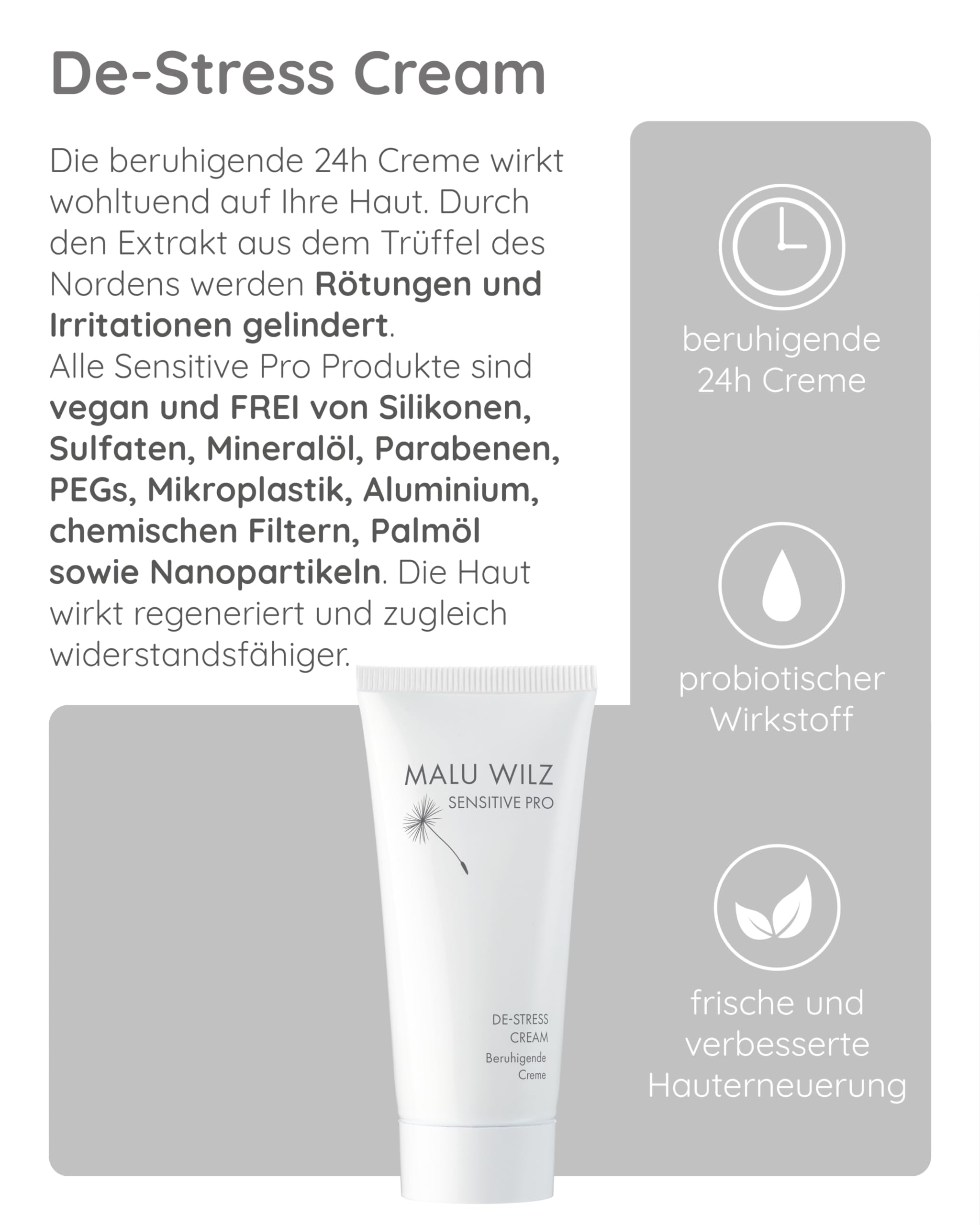 Malu Wilz DE-Stress Cream 50 ml I Skincare Gesichtspflege-Creme für sanfte Gesichtsreinigung I Schützender Gesichtsreiniger mit Hyaluronsäure I Vegan