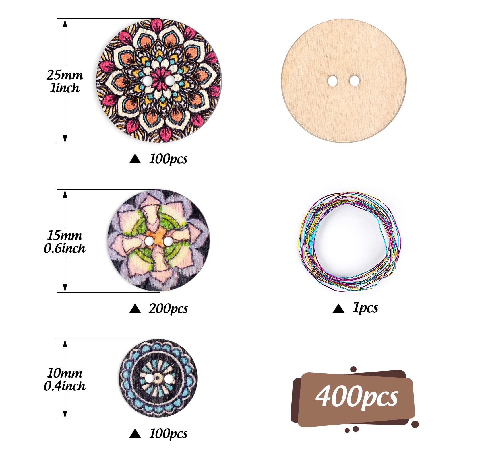 Lot De 10 Boutons Ronds Multicolores En Résine – 4 Trous – Pour Couture, Décoration, DIY – Tailles 15 à 38 Mm