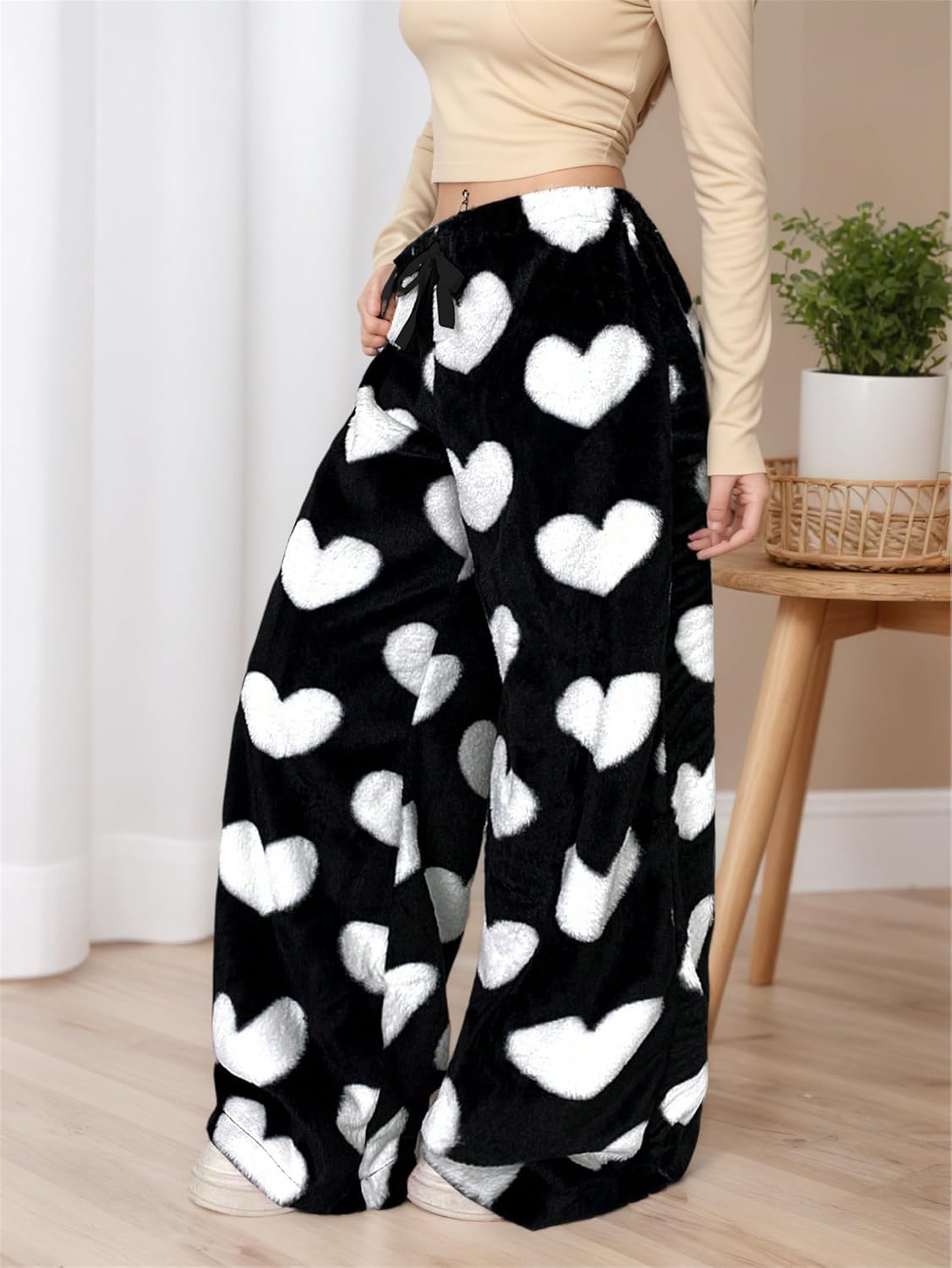 VCM Leopard Print Pants Y2k High Waisted Baggy Trousers Drawstring Fluffy Cheetah Fuzzy Pajama Sleepwear - Image 4