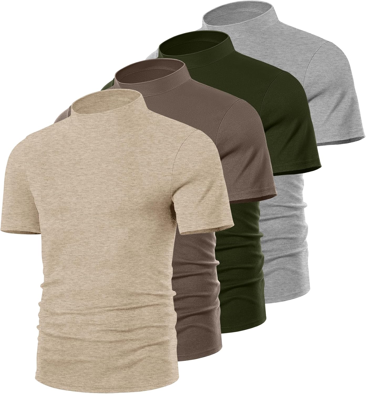 Ficerd 4 Pack Men's Mock Neck T Shirts, Short Sleeve Mock Turtleneck Undershirt Pullover Basic Tops Causal Solid Tee for Men - Image 3