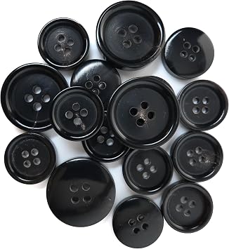 ButtonMode Buffalo Horn Suit Buttons 16pc Set has 4 Buttons Measuring 20mm 3/4 Inch for Jacket Front, 12 Buttons Measuring 15mm 5/8 Inch for Jacket Sleeves and Pants, Black Horn, 16-Buttons
