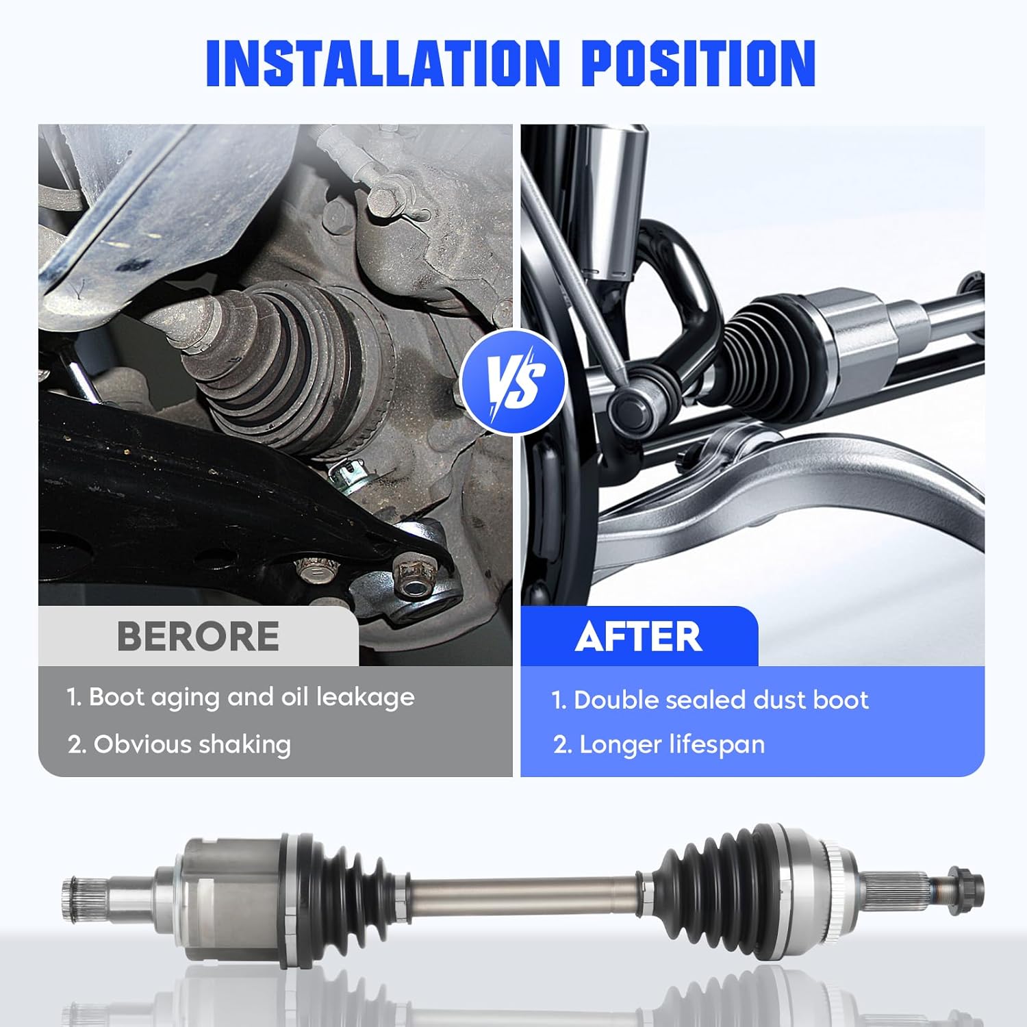 Front Left CV Axle Shaft Assembly for 2007-2017 Toyota Camry, for 2008-2018 Toyota Avalon, for 2007-2024 Lexus ES350, Automatic Transmission only, Replace for 66-5279, 1 pack