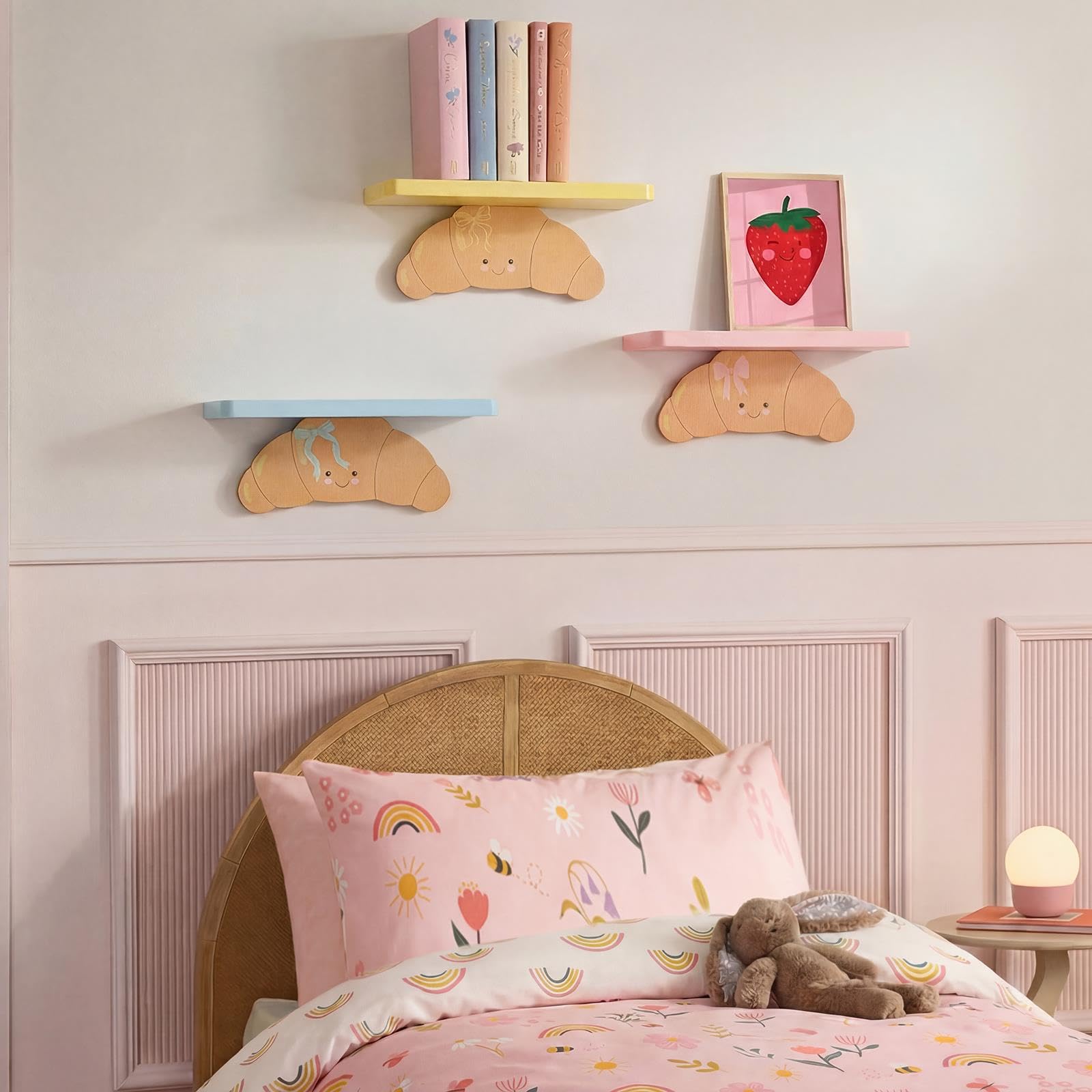 OHS Croissant Nursery Shelves for Wall 3 Pack Floating Wall Shelf - Multi