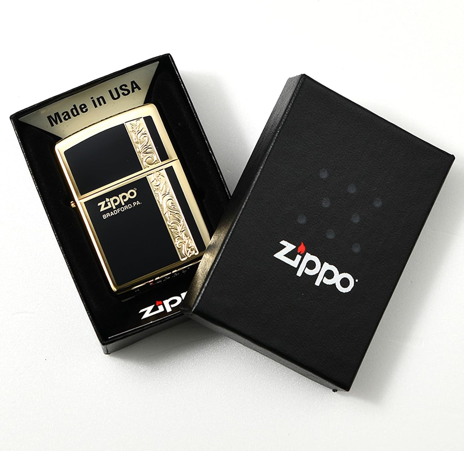 Zippo 2GBK-VERZARA Windproof Brass Lighter Double-Sided Vertical Line with Special Stickers, Gold