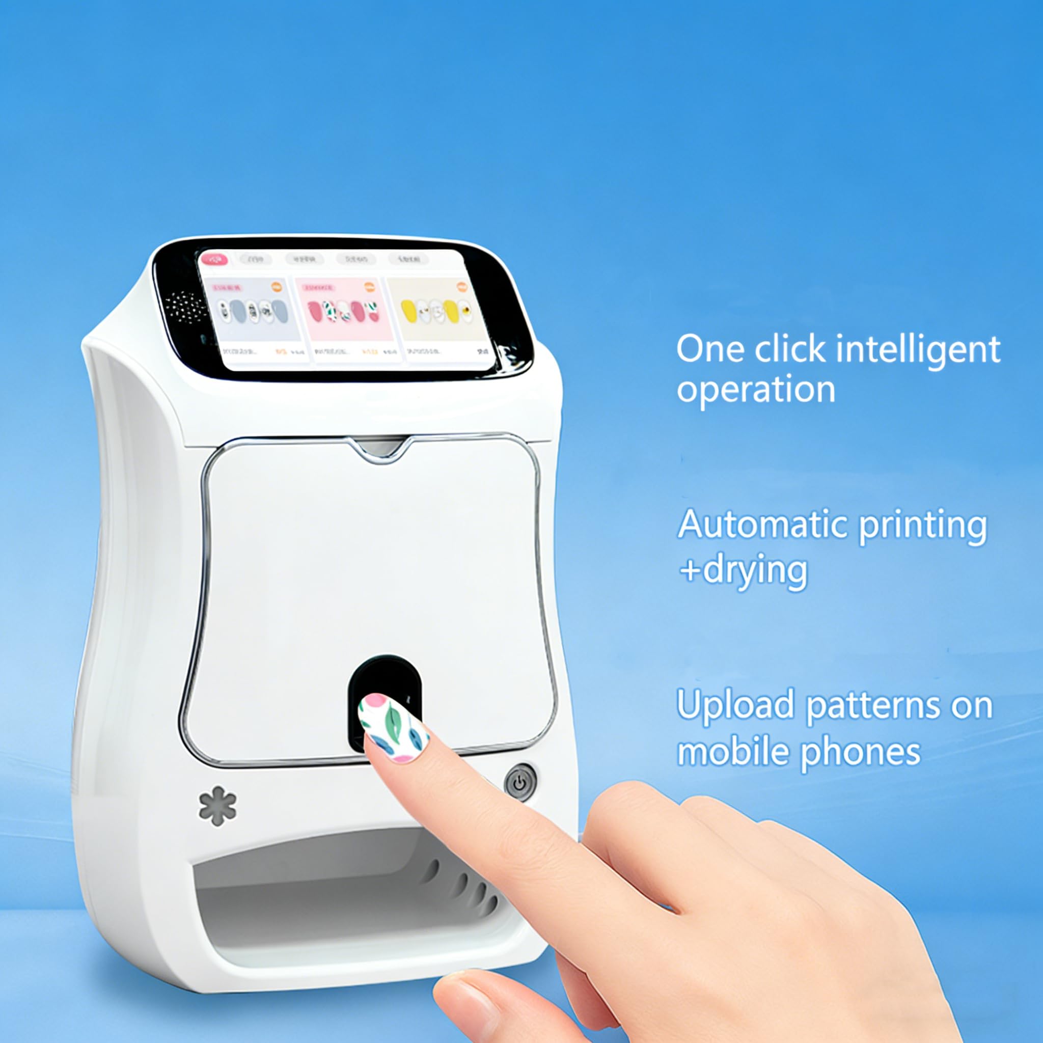 Stampante automatica per unghie intelligente 3D, stampante, stampante unghie, Impresora De UñAs, digitale fai da te - Schermo di aggiornamento/asciugatura, uso domestico e studio.(1 set,White)
