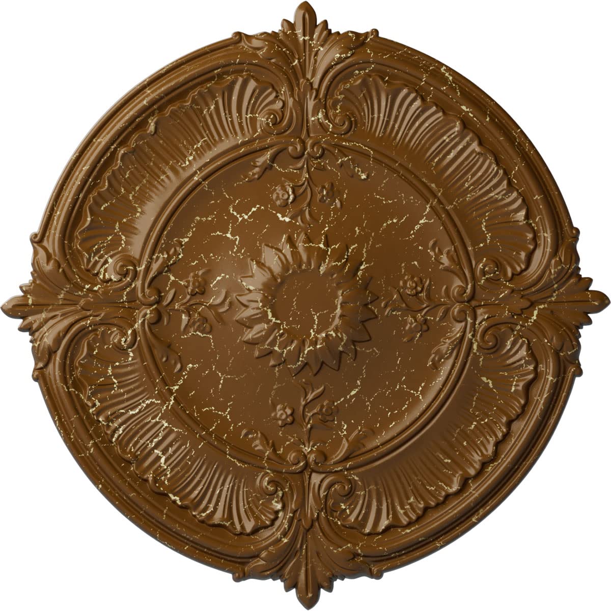 Médaillon de plafond anti-fissure rosace légère aspect cuivre vieilli