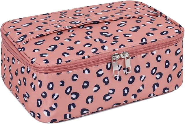 Travel Makeup Bag Large Cosmetic Bag Make up Case Organizer for Women and Girls (Leopard)
