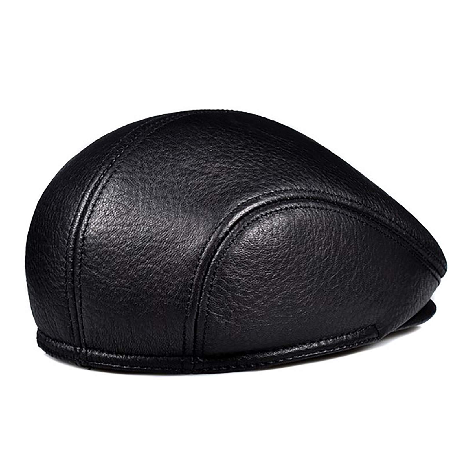 G&F Anziani Pelle Berretto Pelle Uomini Cappello Piatto Inverno Tenere Caldo con Protezioni per Orecchie 55-60 Cm (Color : Black-a, Size : XL)
