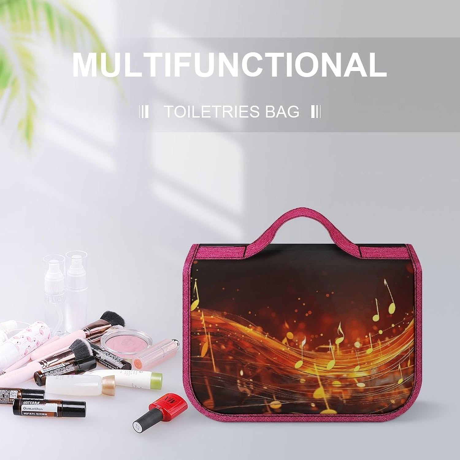 Red Flame Music Note Toiletry Bag,Portable Hanging Travel Toiletry Bags with Hook Cosmetic Case Makeup Bag Organizer for Toiletries image 5