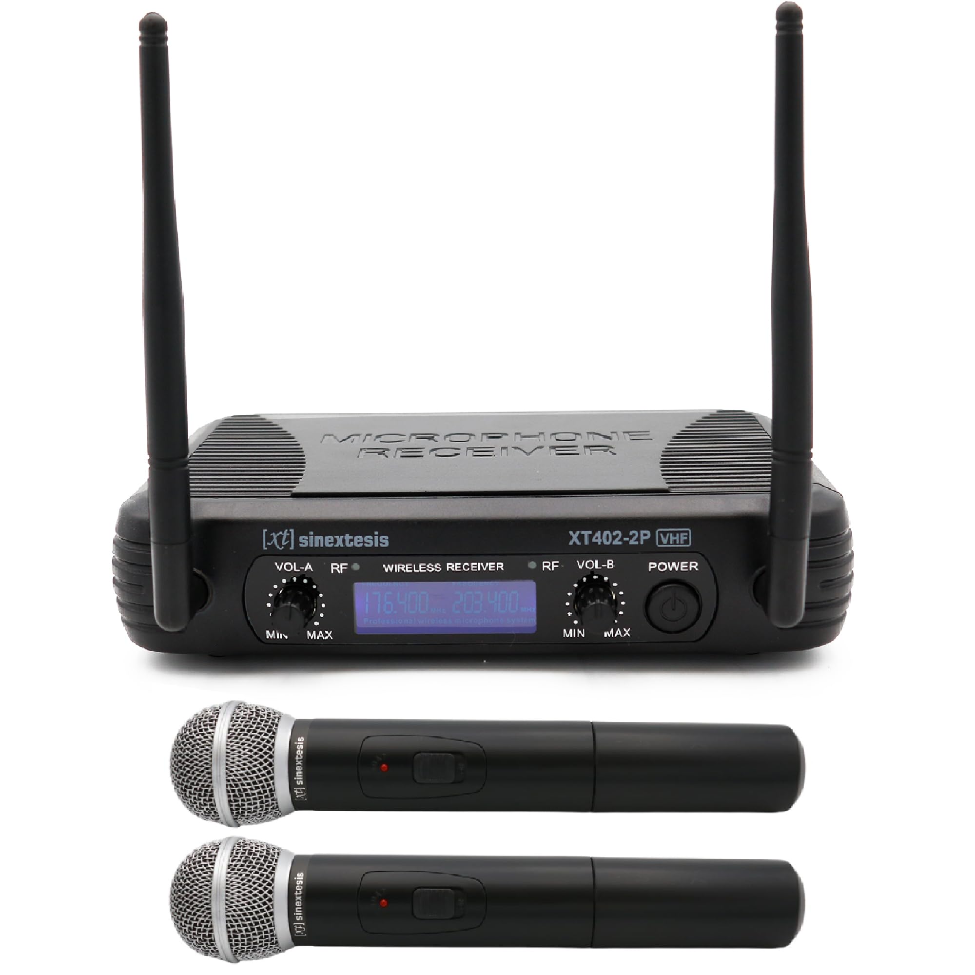 Radiomicrofono wireless VHF Due Canali - Doppio Palmare per karaoke domestico, riunioni, feste, ecc. Portata massima 40 mt. (XT402-2P_176)