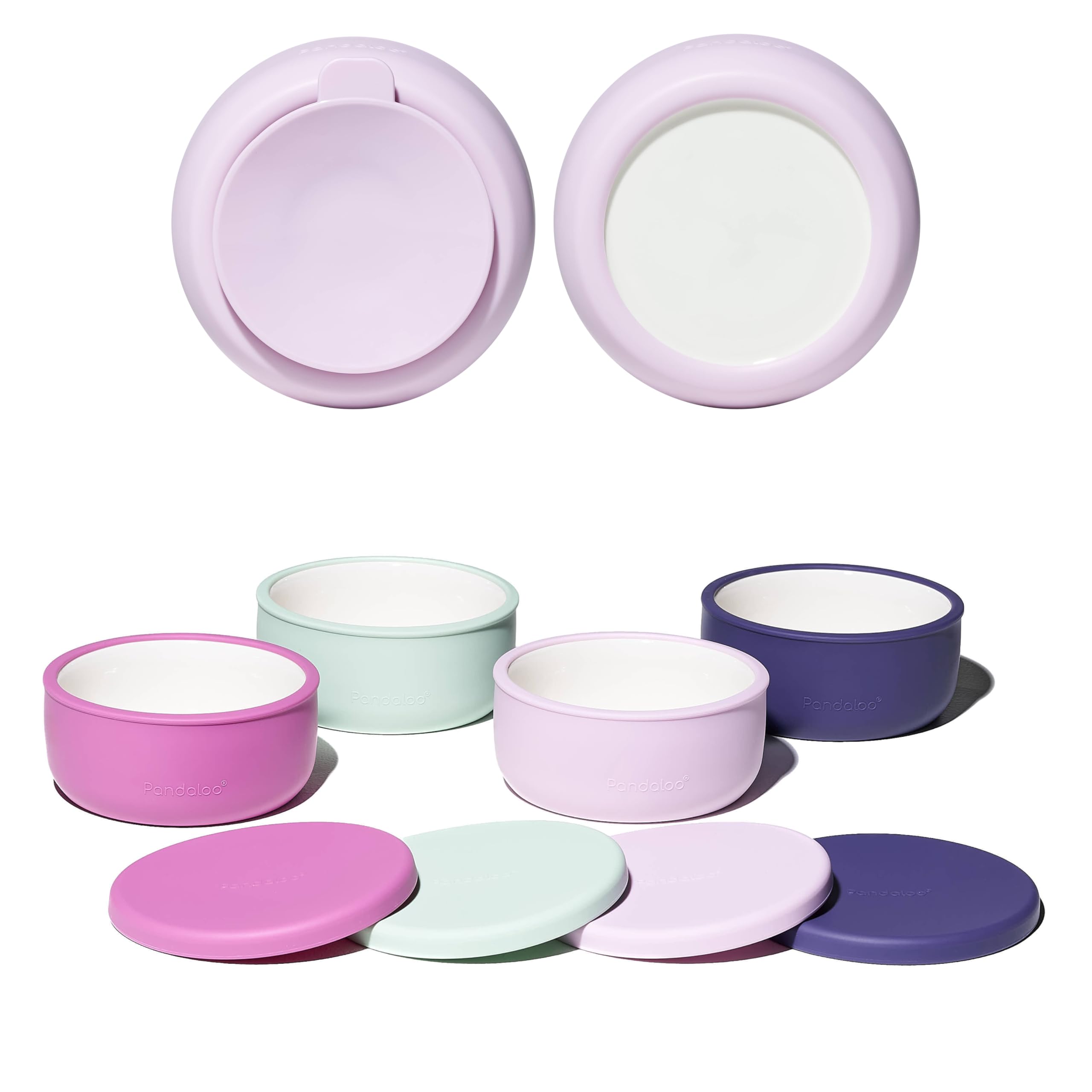 Pandaloo Porcelain Kids Bowls with Removable Silicone Sleeve & Lid – Strong Suction Base, Microwave & Dishwasher Safe, Toddler-Proof, Non-Slip Ceramic