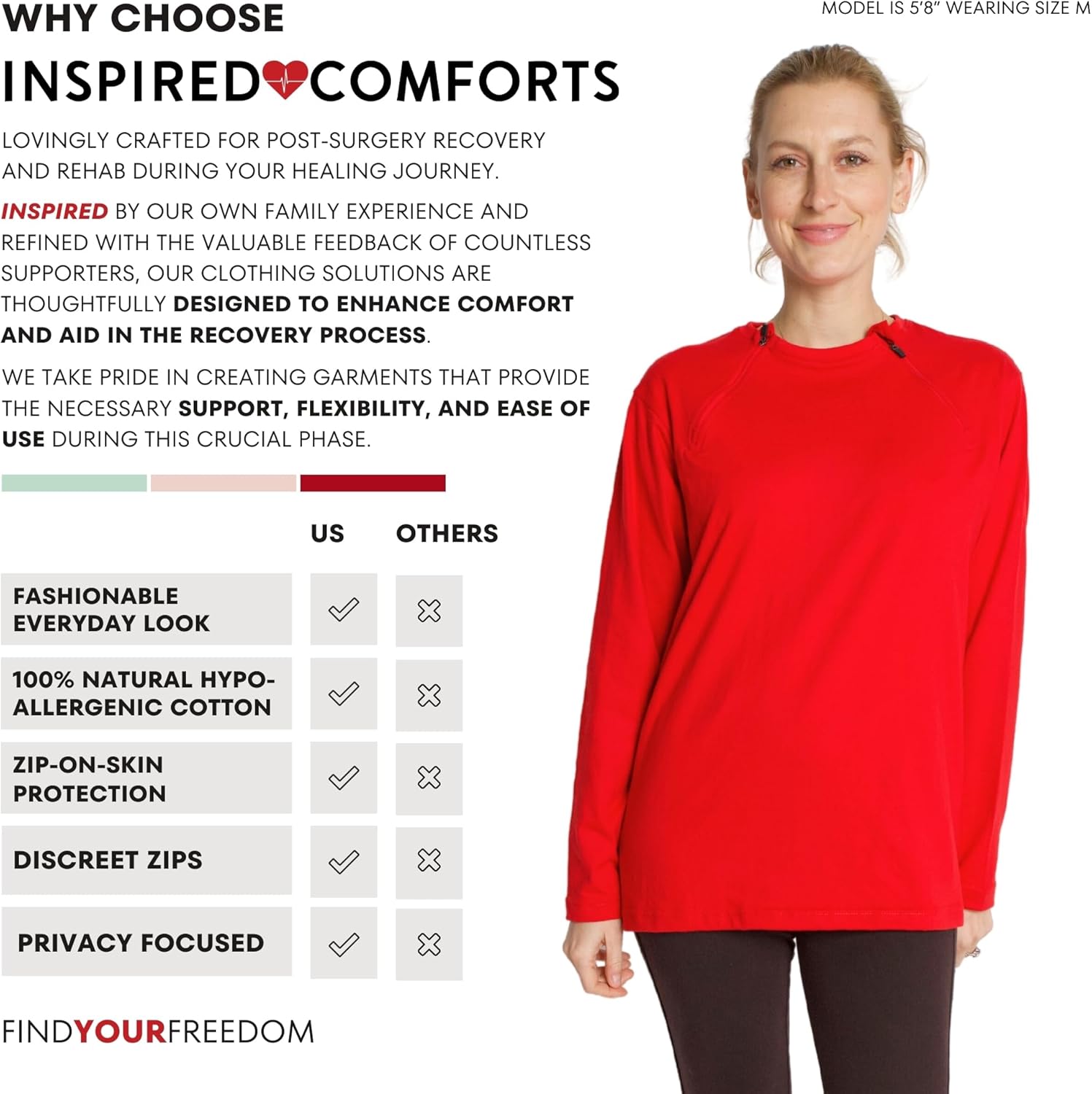 Inspired Comforts Women's Chemo Port Access Long Sleeve Shirt with Dual Zip Access - Image 6