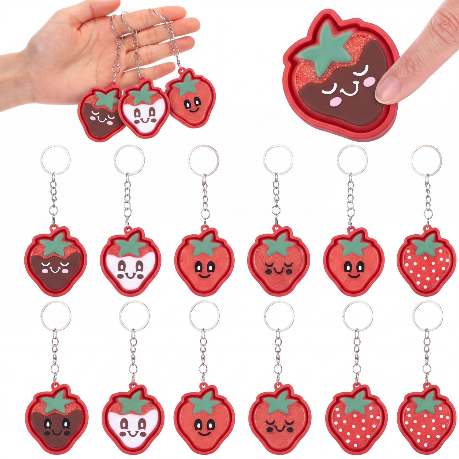 Kenning 12 Pcs Strawberry Clicker Fidget Keychains, 3D Printed Fidget Toys