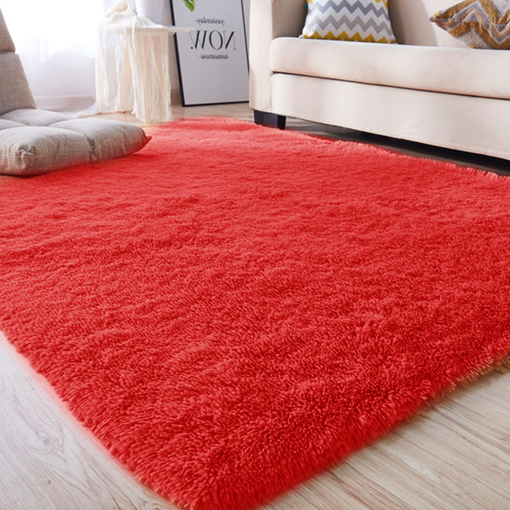 Tapis de salon antidérapant rouge 200x280cm en fourrure synthétique