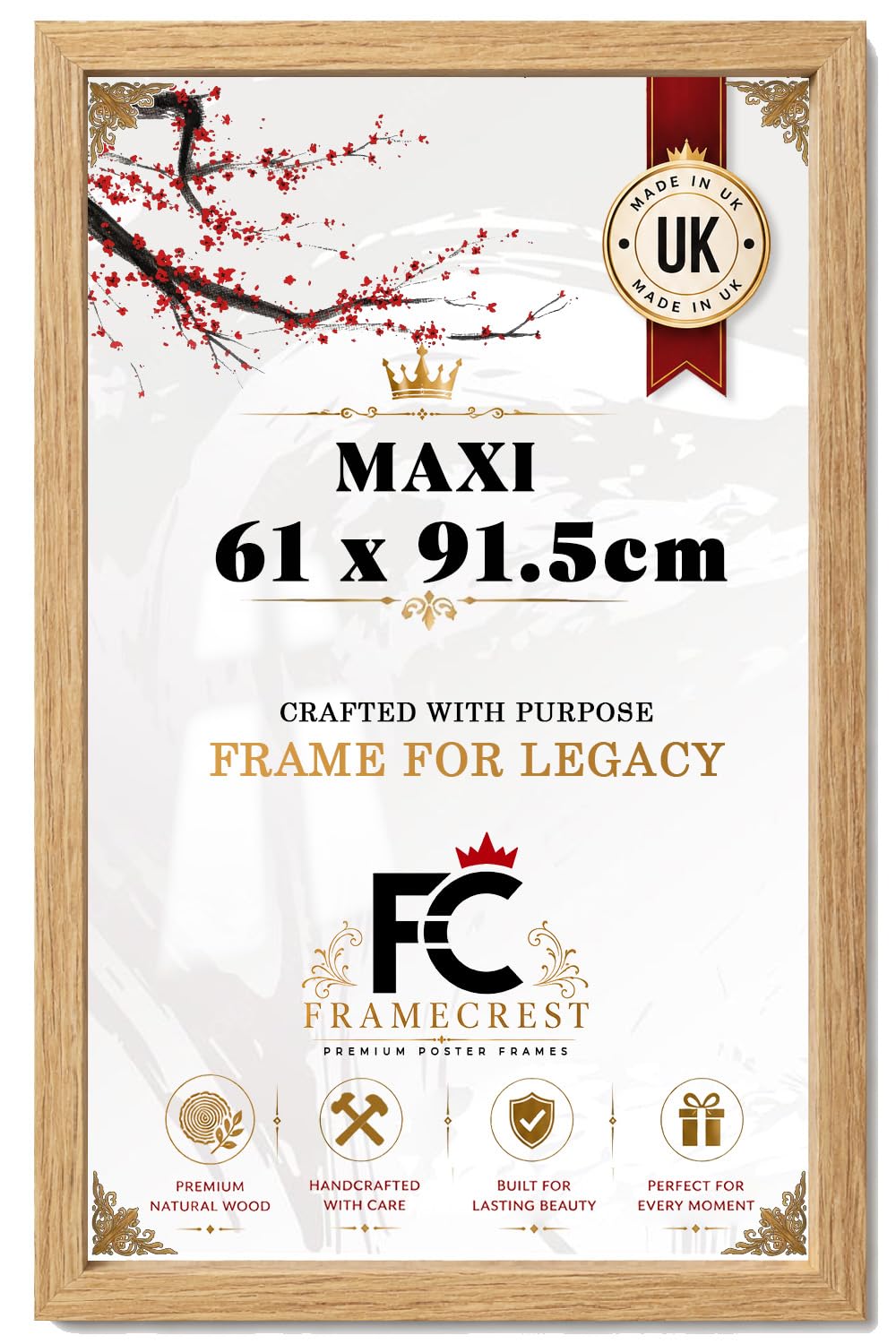 FRAMECREST Stunning Maxi 61x91.5cm MDF Frame | Jigsaw Puzzle Frame, Picture Frame, Poster Frame for Wall Mounting Display Horizontally or Vertically Hanging-[Oak] — image 1