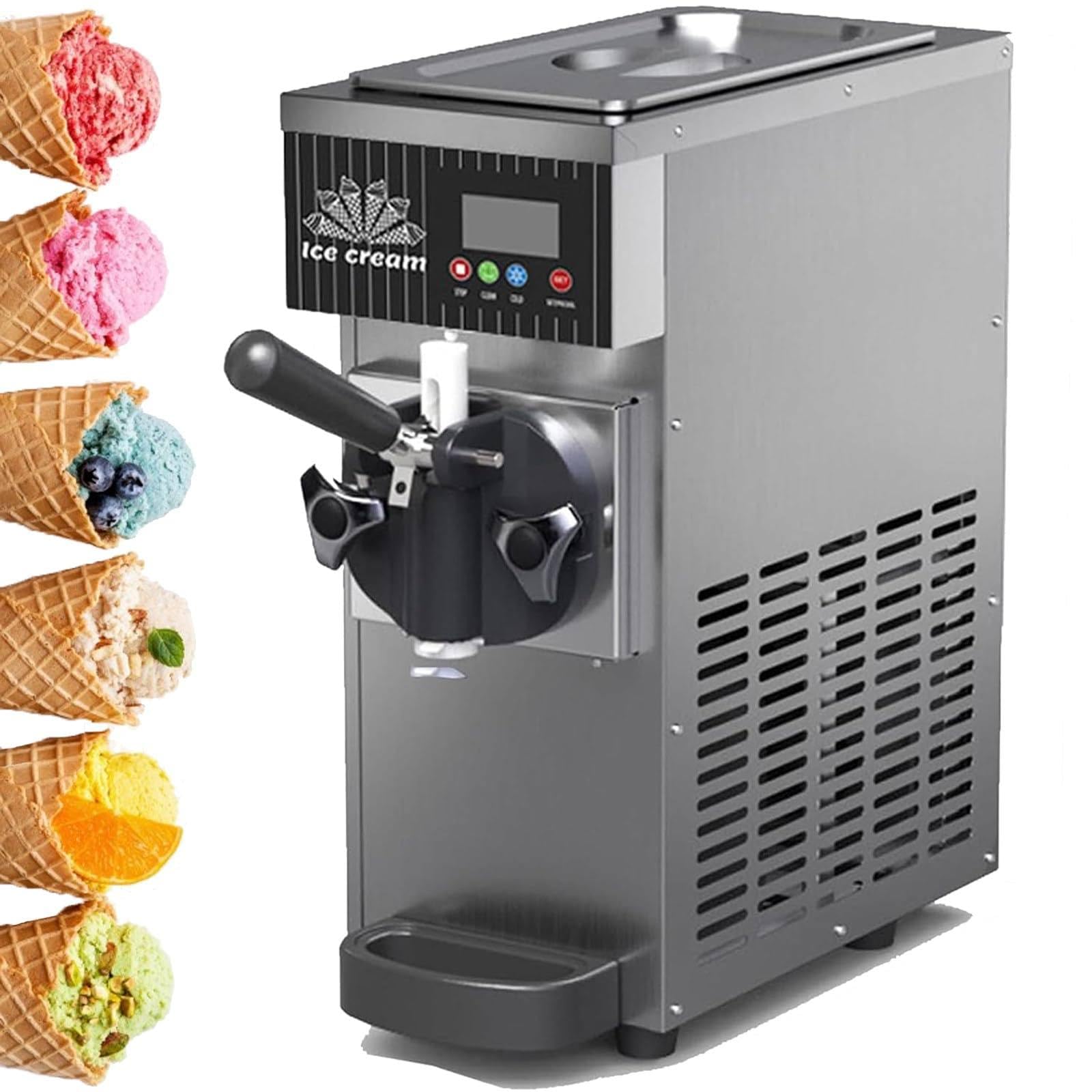 WYBYYDS Commercial Ice Cream Machine 3.5L Hopper Silver-750W