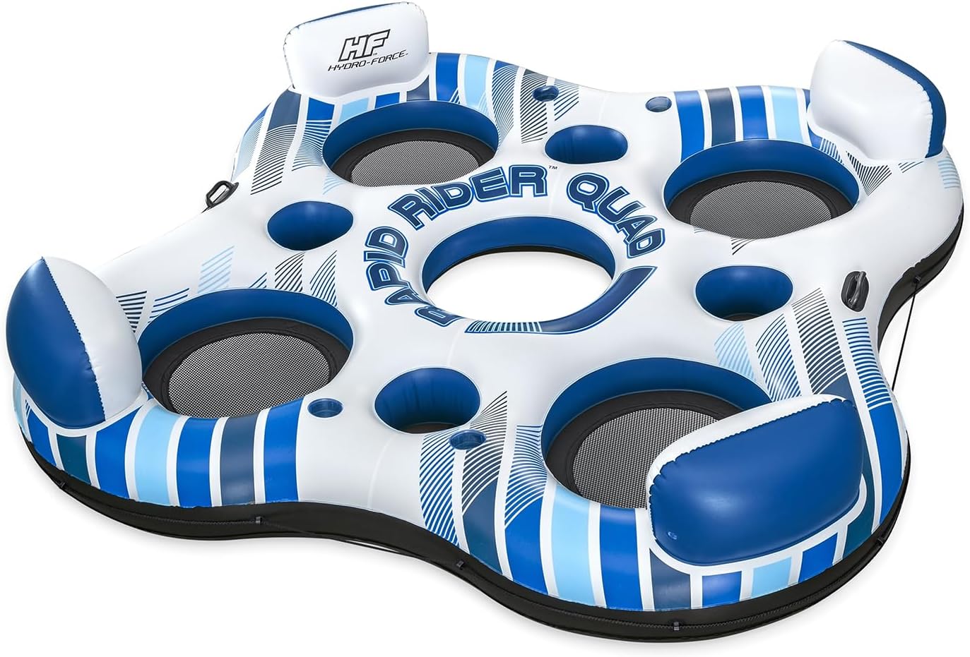 Rapid Rider Quad River Tube - 8'5" x 8'5" - Blue & White, Seats Up to 4 Adults, Built in Cupholders, Inflata-Shield Material, Puncture Resistant 784 lb Weight Capacity