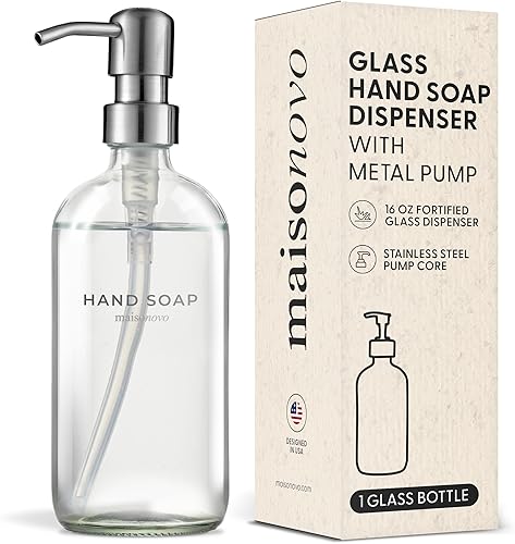 Miniatura 12 de MaisoNovo Dispensador de jabón de 1 pieza | Botellas blancas de 16.9 onzas con núcleo de bomba de acero inoxidable plateado 1 x blanco/plateado,1