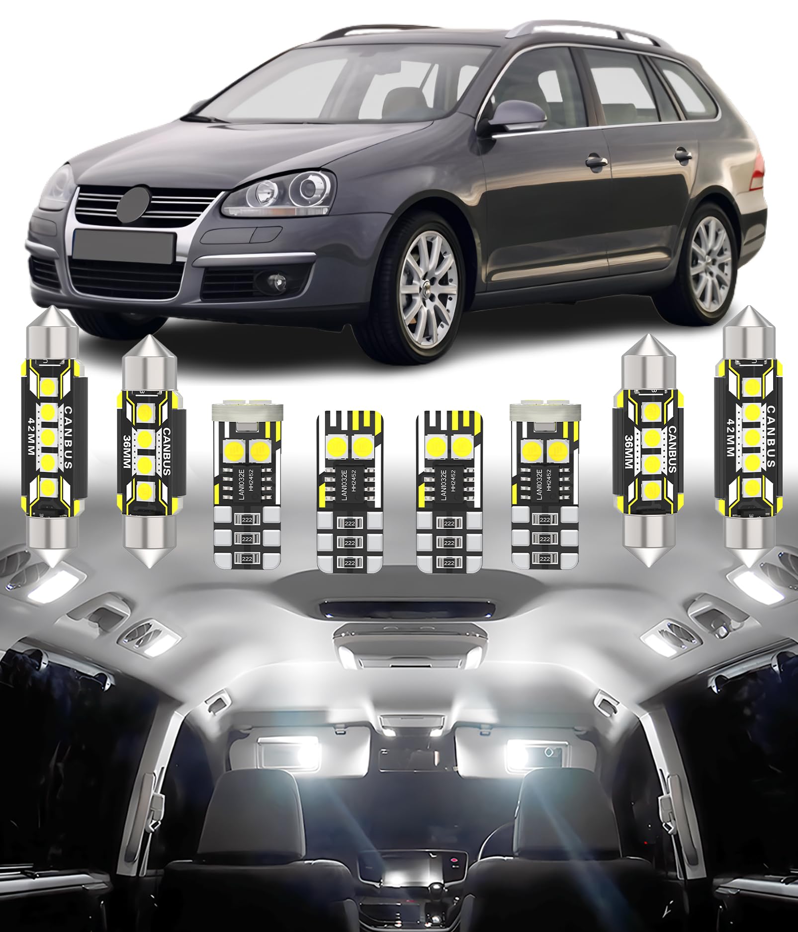 BMT xms 14pz Kit di Luci LED per Interni per Volkswagen VW GOLF Jetta 5 MK5 GTI R32 Rabbit, Lampadine LED per Interni Auto e Camion 6000K Bianco Luminoso