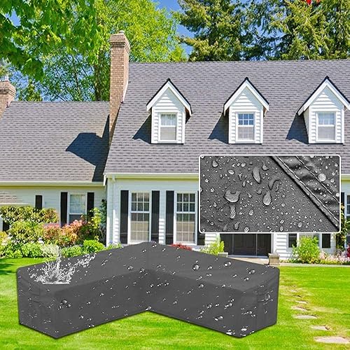 Miniatura 4 de Skyour - Funda para sofá seccional para muebles de patio, color gris, resistente a la intemperie, resistente a la intemperie, 420D, Oxford, para