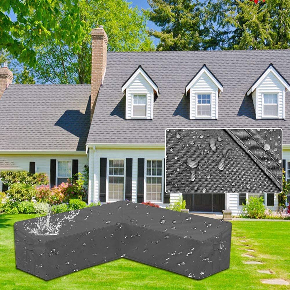 Copridivano per divano componibile Skyour grigio resistente alle intemperie resistente alle intemperie 420D Oxford da esterno a forma di L componibile da giardino in rattan angolare copertura per