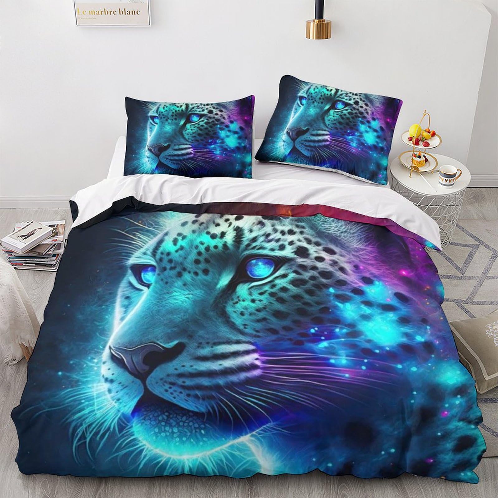 Parure de lit léopard 3D en microfibre douce avec fermeture éclair