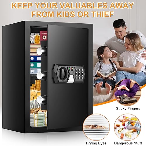 Miniatura 8 de 2023 NUEVO Caja fuerte para el hogar de 1.5 pies cúbicos, resistente al fuego, impermeable, con bolsa ignífuga A4, cajas fuertes antirrobo a prueba