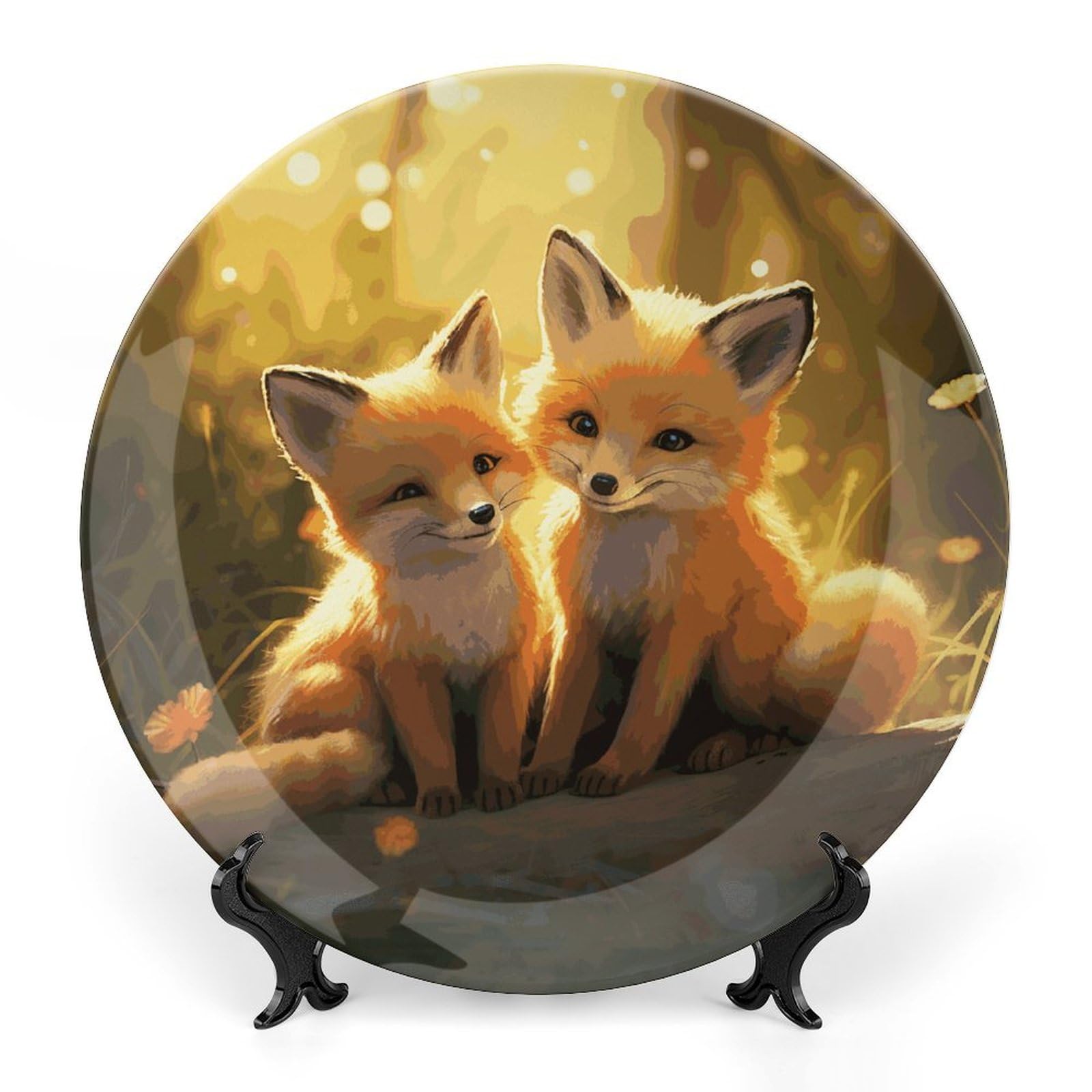 Assiette décorative en céramique motif renards au design émaillé prestigieux