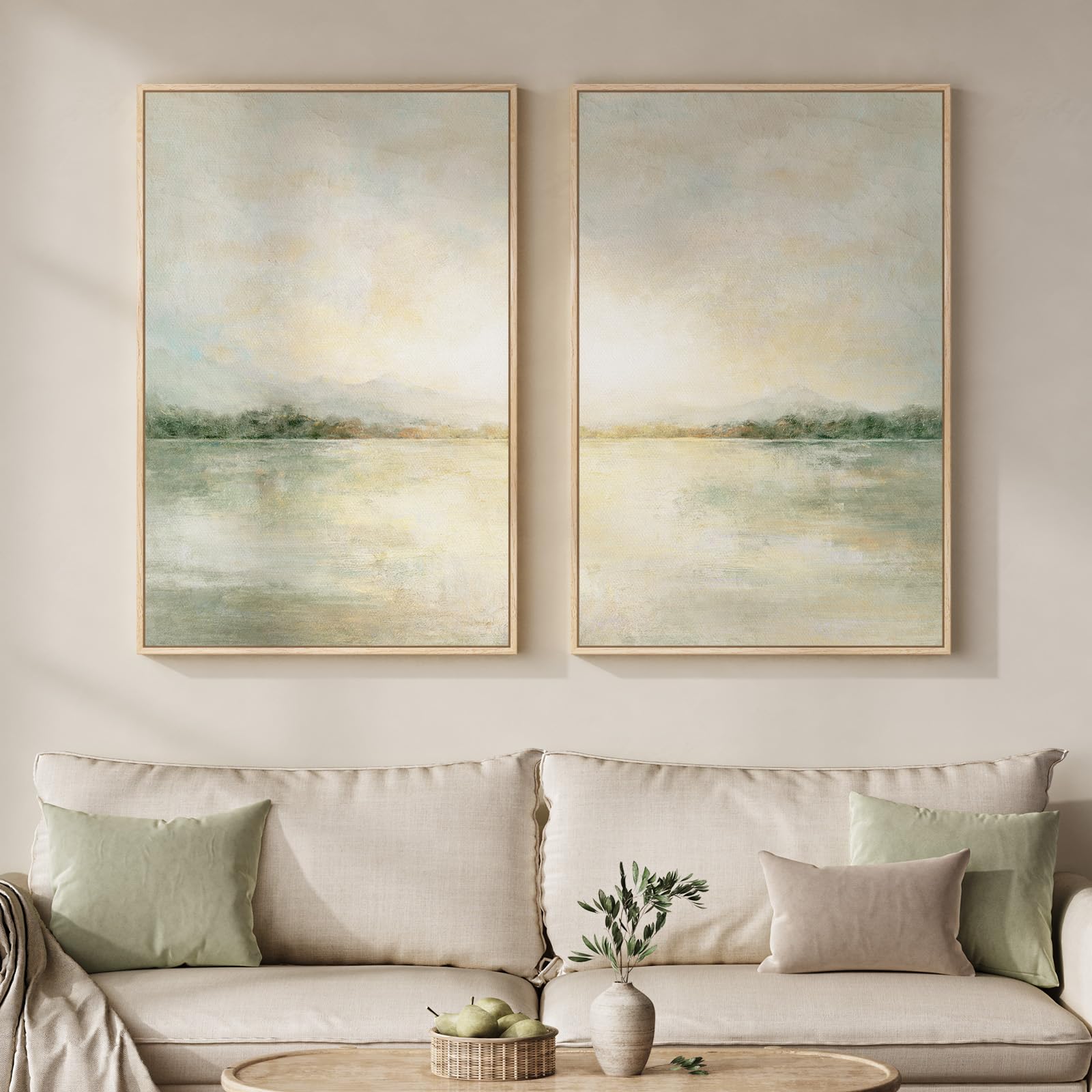 Sage Green Abstract Landscape Canvas Diptych