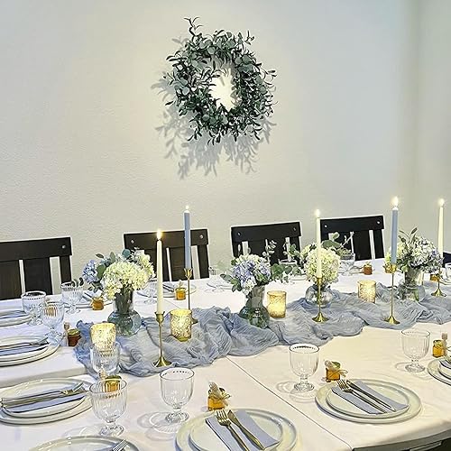 Miniatura 5 de Herda Camino de mesa de gasa de 13.3 pies de largo, color azul polvoriento, 160 pulgadas, camino de mesa de gasa bohemio rústico, paño de queso para