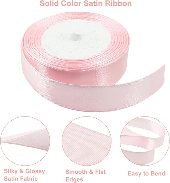 Pink Satin 1 Inch x 25 Yards Ribbon - Wedding & Craft - Silky Polyester Shiny Fabric