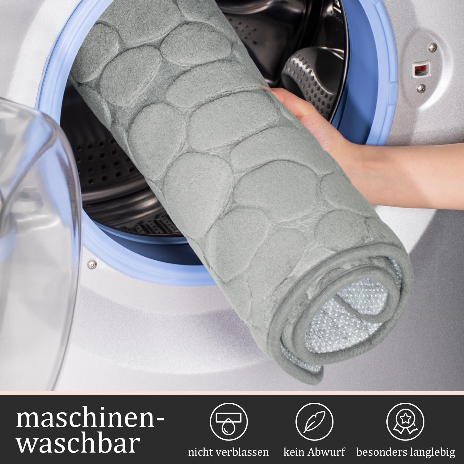 chakme Badezimmer Teppiche Sets 3 Stück, Cobblestone Memory Foam Badezimmer Matten Set dick, Anti-Rutsch-Badematten für Bad,absorbierend waschbar hellgrau Badteppiche für Wanne, WC und Boden