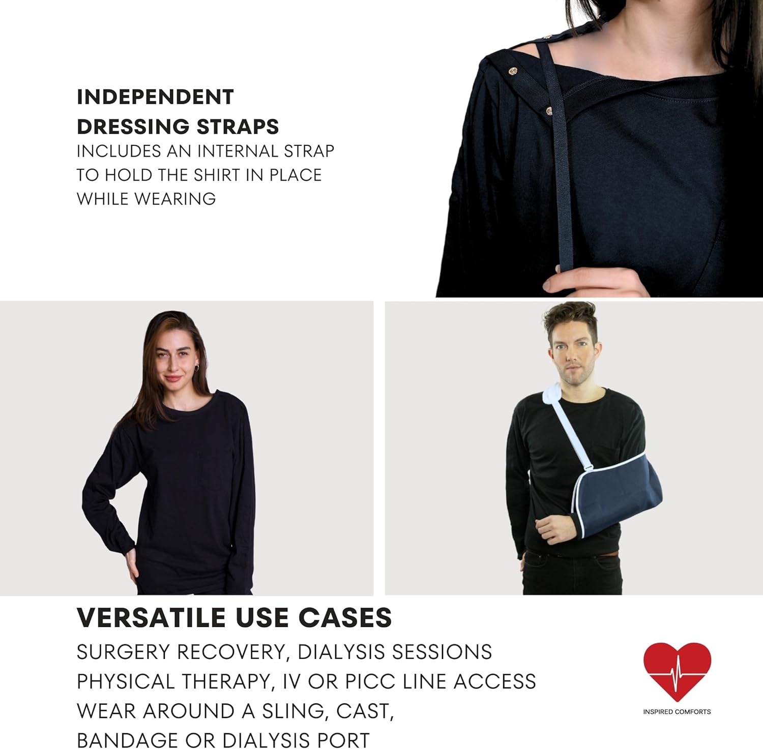 Inspired Comforts Unisex Post-Surgery/Dialysis Shirt | Full Tearaway Design with Easy-Open Shoulder, Arm & Side Snaps - Image 3