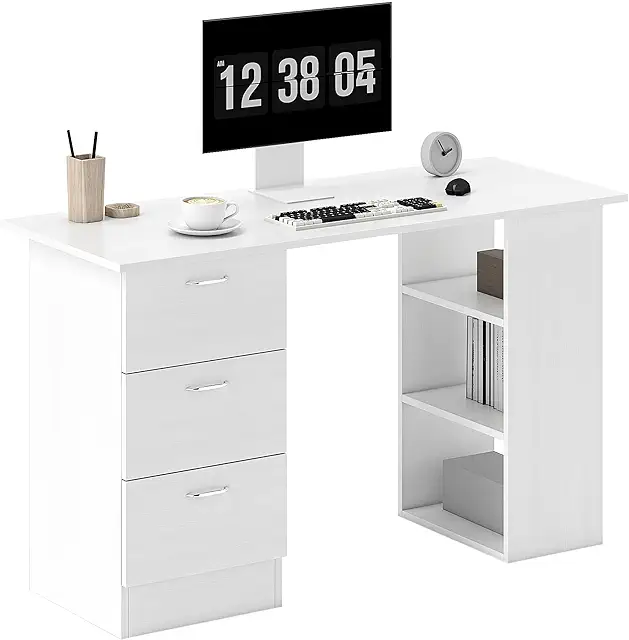HOMCOM White Nail Desk with 3 Shelves & Drawers, 120cm Workspace