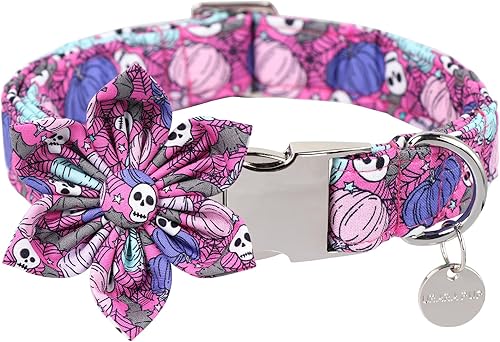 Miniatura 1 de Collar de perro de Halloween con flor, collar de flores de algodón de calabaza para cachorros, hembra, perro o gato, collar de flores de Halloween