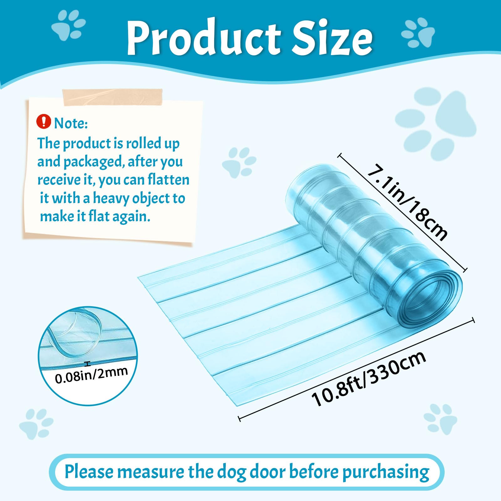 TUAKIMCE 330cm Transparent Dog Door Flap: Plastic Vinyl Replacement Strips for House Kennel or Cat DIY Projects, 7.1 in x 10.8 ft - Image 2