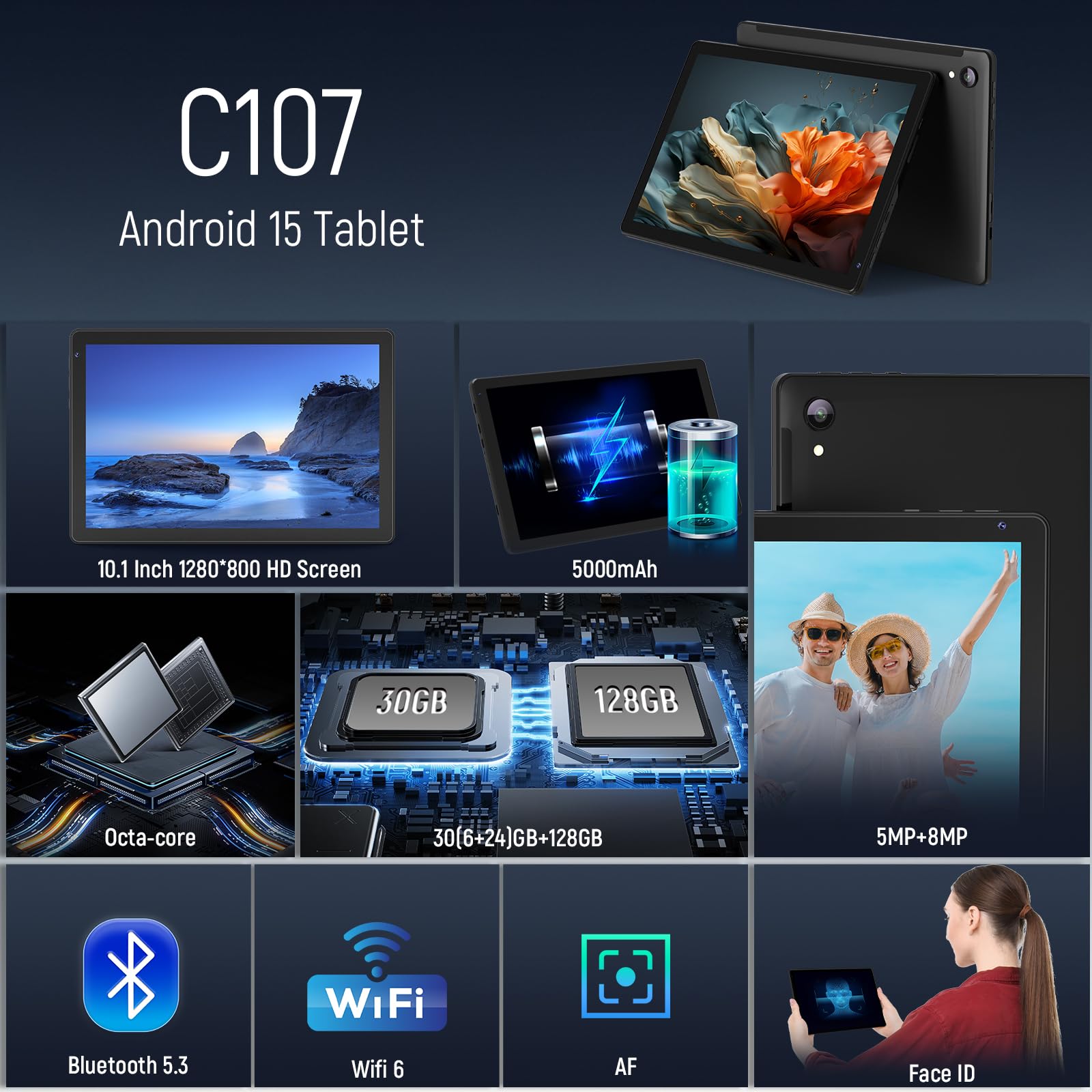 Close-up of the Whitedeer 10-inch tablet displaying its split-screen multitasking feature.